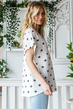 Heimish star print short sleeve V-neck waffle knit T-shirt in white