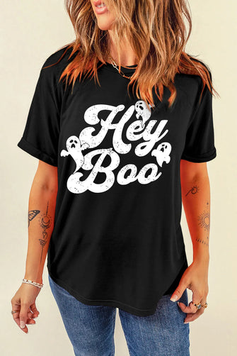 Hey Boo Black Halloween T-Shirt for Women Black