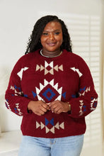 HEYSON Full Size Aztec Soft Fuzzy Sweater Burgundy Sweater Pullovers
