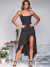 High-Low Ruffled Hem Midi Cami Dress Black Casual Dresses