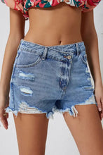 High Rise Crossover Waist Denim Shorts Denim Shorts