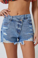 High Rise Crossover Waist Denim Shorts Light Blue Denim Shorts