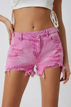 High Rise Crossover Waist Denim Shorts Pink Denim Shorts