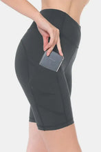Charcoal gray high waist active shorts with sleek pocketed design