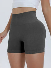 Charcoal high waist active shorts with ribbed waistband, machine wash cold