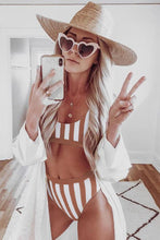High Waist Black and White Striped Bikini Set