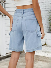 High Waist Denim Shorts with Cargo Pockets Denim Shorts