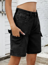 High Waist Denim Shorts with Cargo Pockets Denim Shorts