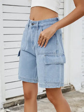 High Waist Denim Shorts with Cargo Pockets Denim Shorts