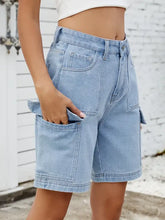 High Waist Denim Shorts with Cargo Pockets Denim Shorts