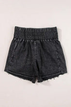 High waist raw hem denim shorts in acid wash black
