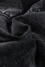 High waist raw hem denim shorts in acid wash black with distressed wash and zipper detail