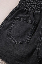 High waist raw hem denim shorts in acid wash black
