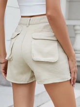 High waist utility pocket denim shorts in beige with large back pockets