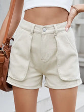 Light beige high waist utility pocket denim shorts