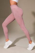 High Waisted Mauve Pink Ribbed Leggings for Women