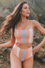 High Waisted Striped Bikini Set with Removable Padding Orange