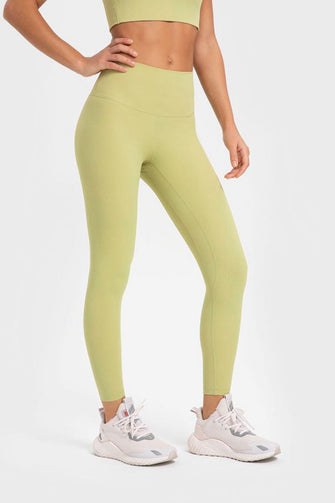 Highly Stretchy Light Green Ribbed Athletic Leggings for Women Neon Yellow
