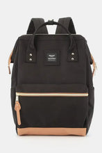 Himawari contrast waterproof backpack in black canvas with brown leather trim