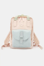 Himawari contrast waterproof canvas backpack in light pink with blue pocket