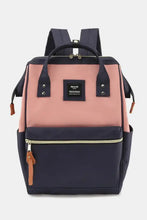 Himawari waterproof canvas backpack with wide opening, two-tone pink and blue design