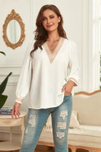 Honey Melo Apparel Plus Size V-Neck Puff Sleeve Blouse White Woman Blouses