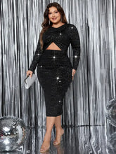 Honey Plus Size Cutout Slit Round Neck Long Sleeve Dress Cocktail Dress