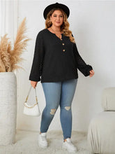 Honey Plus Size Openwork Notched Button Front Blouse Woman Blouses