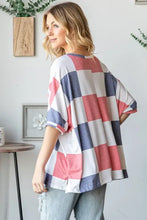 Woman in HOPELY checkered round neck half sleeve T-shirt