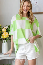 Hopely checkered waffle oversized t-shirt in lime green and white