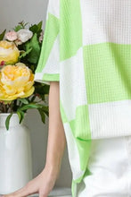 Hopely checkered waffle oversized T-shirt in white and lime green