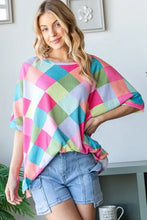 Woman modeling HOPELY color block waffle oversized t-shirt