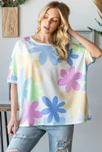 Hopely floral round neck waffle texture t-shirt in white with colorful flowers
