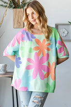 HOPELY Floral Round Neck Waffle T-Shirt Woman T Shirts