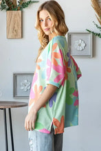 HOPLEY floral round neck waffle t-shirt in light green print