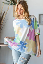 Hopely floral round neck waffle texture T-shirt with colorful print