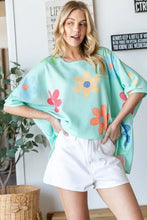 Hopely floral waffle oversize t-shirt in light green floral patterns
