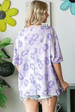 Hopely print waffle oversized t-shirt in purple leopard print with ripped denim shorts