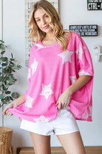 Hopely star pattern oversized waffle T-shirt in pink with white stars