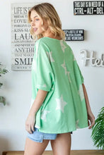 Hopely star pattern oversized waffle t-shirt in light green with white stars