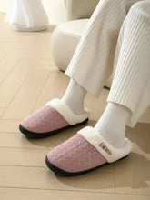 Horn Buckle Furry Texture Flat Pink Knitted Slippers
