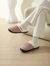 Pink Horn Buckle Furry Texture Flat Slippers with Fur Lining