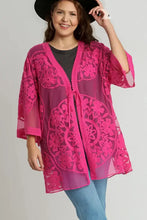 Hot Pink Floral Lace Kimono Cover-Up for Women Woman Outerwear