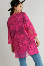 Hot Pink Floral Lace Kimono Cover-Up for Women