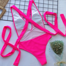 Hot Pink Halter Neck One Piece Swimsuit