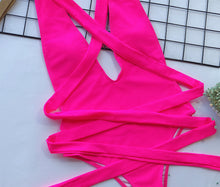 Hot Pink Halter Neck One Piece Swimsuit