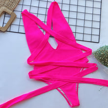 Hot Pink Halter Neck One Piece Swimsuit