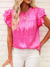 Hot Pink Leopard Print Ruffle Blouse for Women