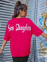 Hot pink Los Angeles round neck dropped shoulder oversized t-shirt