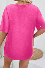 Hot Pink Pearl Embellished Cotton T Shirt for Women